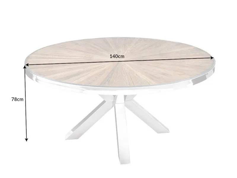 Table à Manger Ronde en Teck et Verre – Élégance Naturelle et Design Chromé Ø140 cm