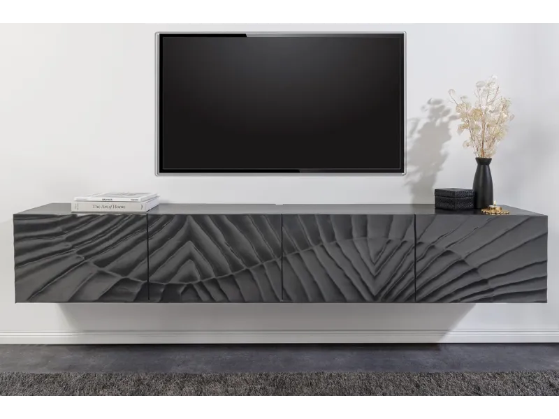 Meuble TV SCORPION 200 cm - Élégance Suspendue en Bois de Manguier Noir