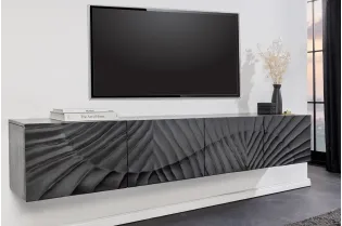 Meuble TV SCORPION 200 cm - Élégance Suspendue en Bois de Manguier Noir