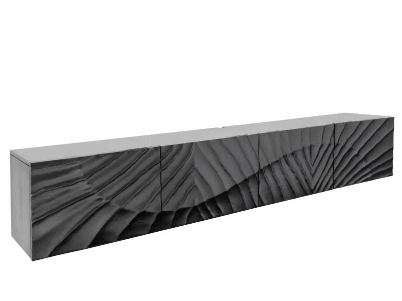 Meuble TV SCORPION 200 cm - Élégance Suspendue en Bois de Manguier Noir