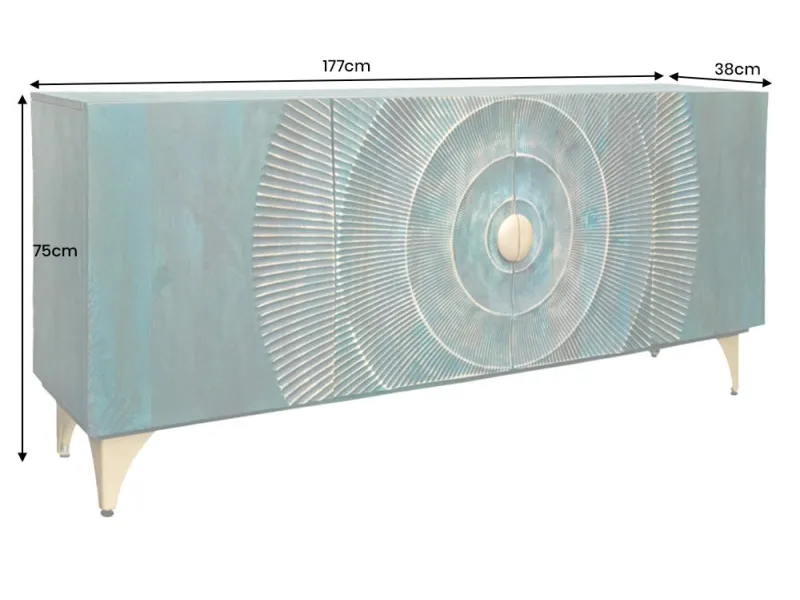 Buffet bois manguier turquoise 180 cm – Design chic doré | Bellozia
