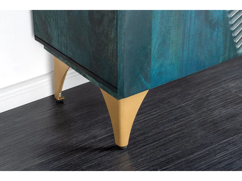Buffet bois manguier turquoise 180 cm – Design chic doré | Bellozia