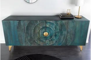 Buffet bois manguier turquoise 180 cm – Design chic doré | Bellozia 2