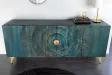 Buffet bois manguier turquoise 180 cm – Design chic doré | Bellozia