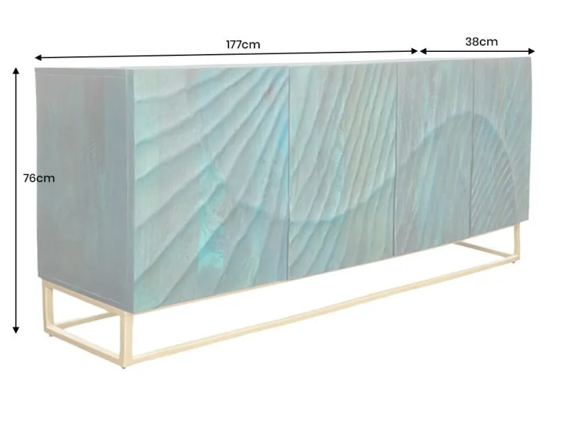 Buffet bois manguier turquoise 180 cm – Design 3D doré chic | Bellozia