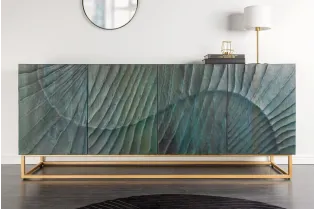 Buffet bois manguier turquoise 180 cm – Design 3D doré chic | Bellozia 2