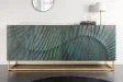 Buffet bois manguier turquoise 180 cm – Design 3D doré chic | Bellozia