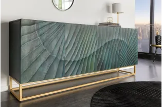 Buffet bois manguier turquoise 180 cm – Design 3D doré chic | Bellozia