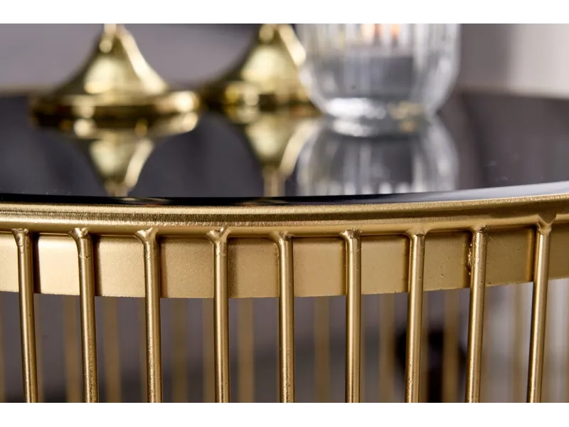 Table basse dorée design avec verre noir – table basse ronde moderne glamour| Bellozia