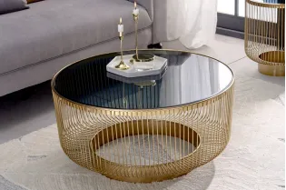 Table basse dorée design avec verre noir – table basse ronde moderne glamour| Bellozia 2
