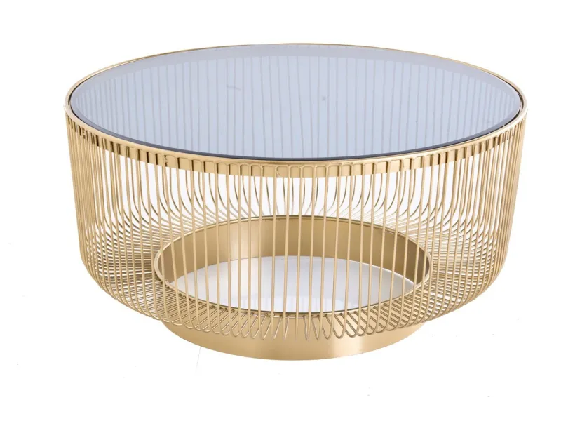 Table basse dorée design avec verre noir – table basse ronde moderne glamour| Bellozia