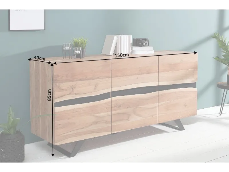 Buffet Haut style minimal en bois acacia 140cm pas cher