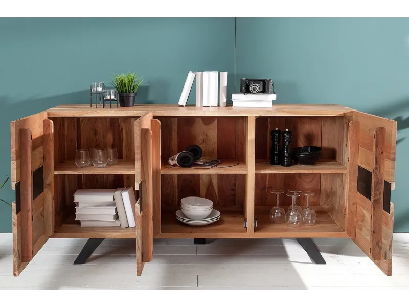 Buffet Haut style minimal en bois acacia 140cm pas cher