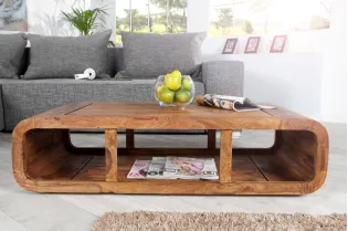 Table basse design rétro de 100cm coloris naturel en bois massif av... 2