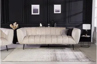 Canapé velours 3 places champagne – Design rétro chic avec pieds noirs 2