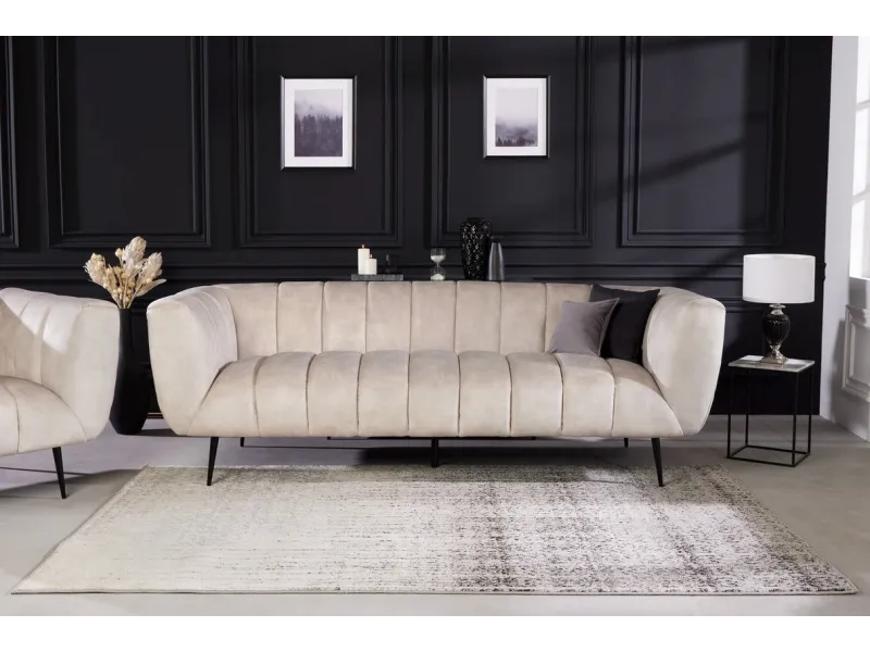 Canapé velours 3 places champagne – Design rétro chic avec pieds noirs