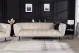 Canapé velours 3 places champagne – Design rétro chic avec pieds noirs