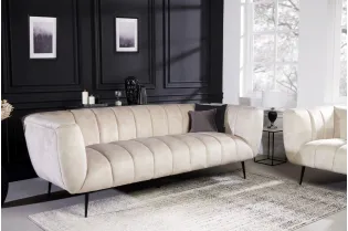Canapé velours 3 places champagne – Design rétro chic avec pieds noirs