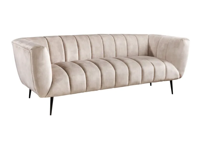 Canapé velours 3 places champagne – Design rétro chic avec pieds noirs