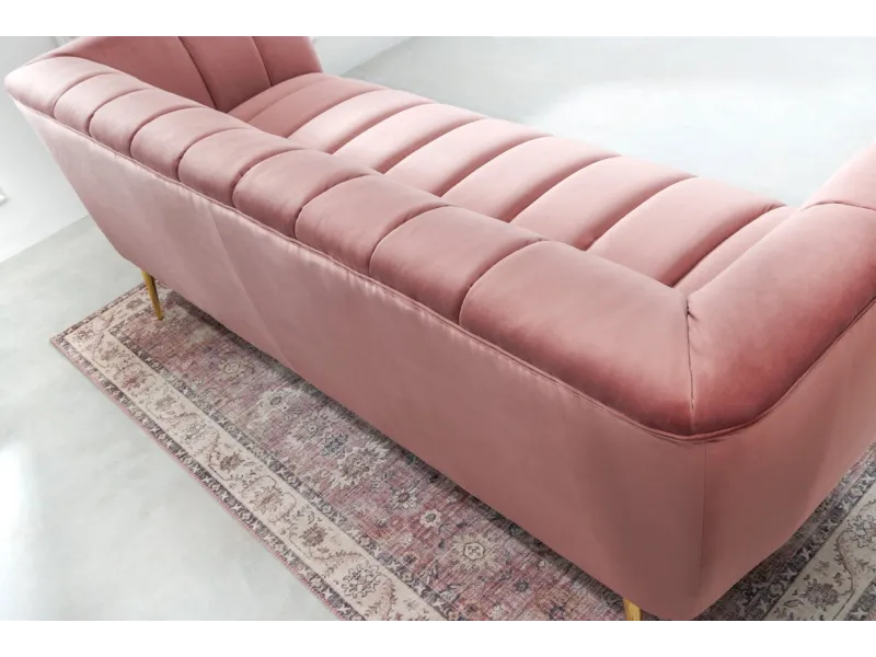 Canapé velours 3 places vieux rose – Design rétro chic avec pieds dorés
