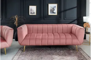 Canapé velours 3 places vieux rose – Design rétro chic avec pieds dorés 2