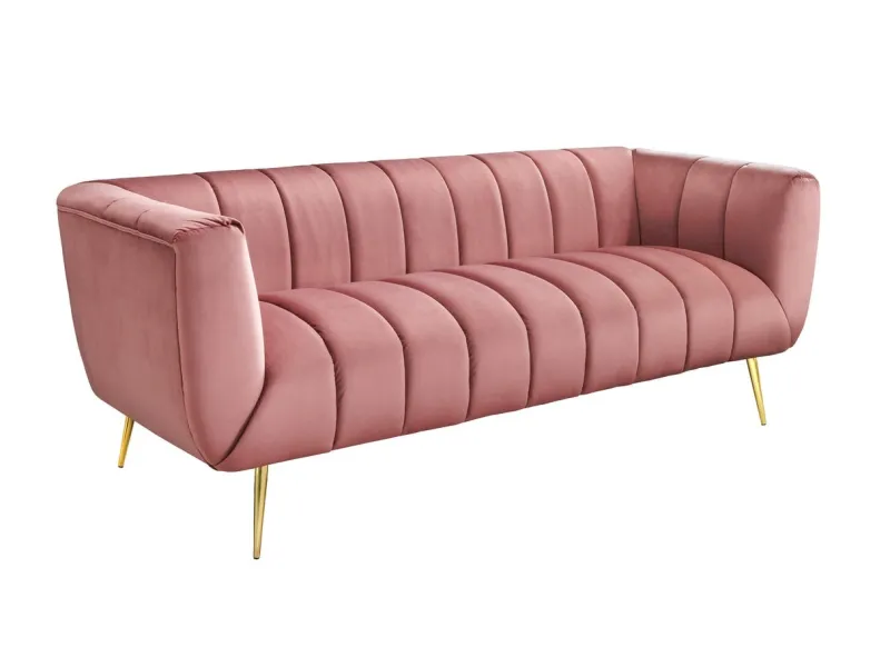 Canapé velours 3 places vieux rose – Design rétro chic avec pieds dorés