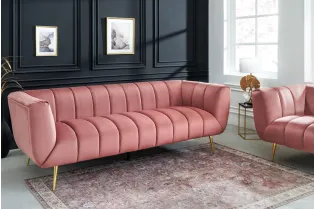 Canapé velours 3 places vieux rose – Design rétro chic avec pieds dorés