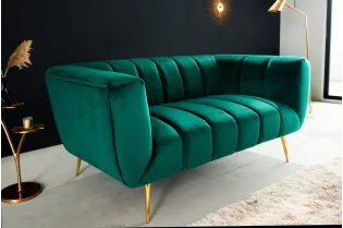 Canapé 2 places velours vert émeraude – Canapé design chic avec pieds dorés - BELLOZIA