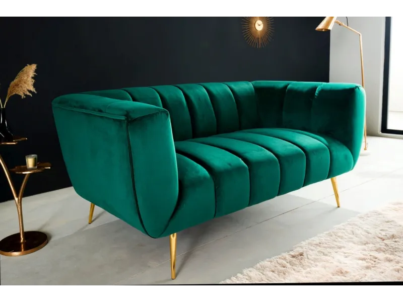 Canapé 2 places velours vert émeraude – Canapé design chic avec pieds dorés - BELLOZIA
