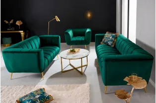 Canapé 2 places velours vert émeraude – Canapé design chic avec pieds dorés - BELLOZIA 2
