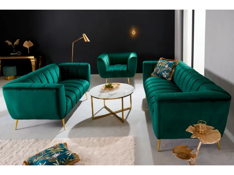 Canapé 2 places velours vert émeraude – Canapé design chic avec pieds dorés - BELLOZIA