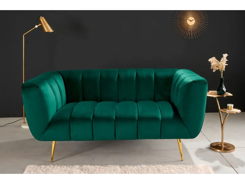 Canapé 2 places velours vert émeraude – Canapé design chic avec pieds dorés - BELLOZIA