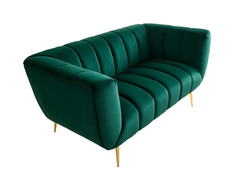 Canapé 2 places velours vert émeraude – Canapé design chic avec pieds dorés - BELLOZIA