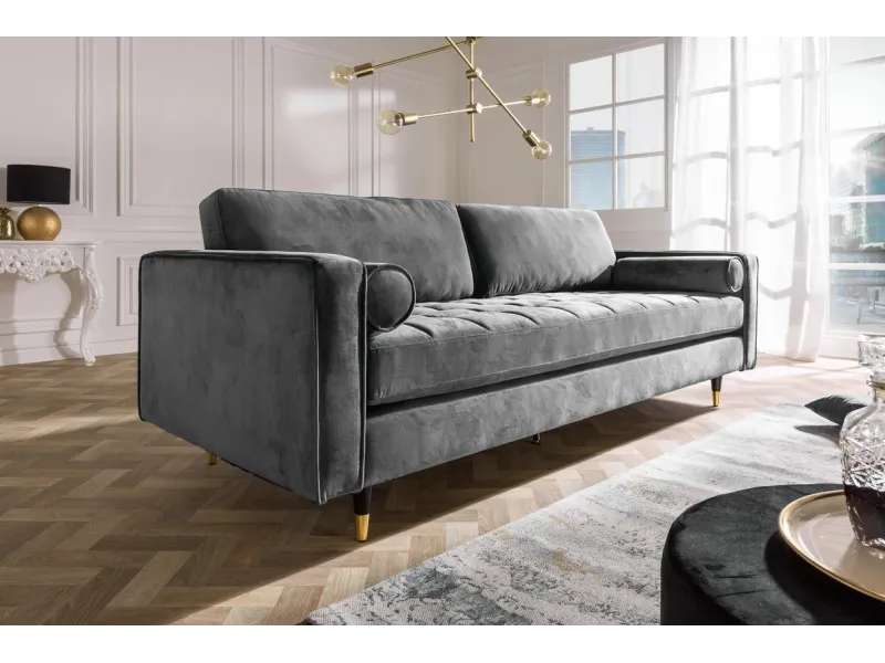 Canapé Moderne 3 Places en Velours – 220 cm de Confort Chic, Disponible en 5 Couleurs Élégantes