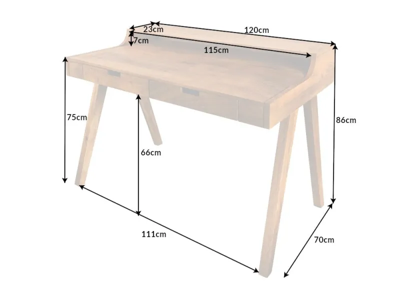 Bureau design en bois massif de 120cm coloris naturel