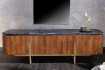 Meuble TV Gatsby 160cm en bois de manguier plateau marbre noir piètement doré