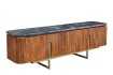 Meuble TV Gatsby 160cm en bois de manguier plateau marbre noir piètement doré