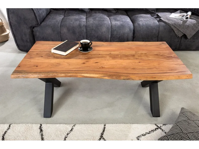 Table basse acacia 110cm coloris naturel en bois massif pas cher