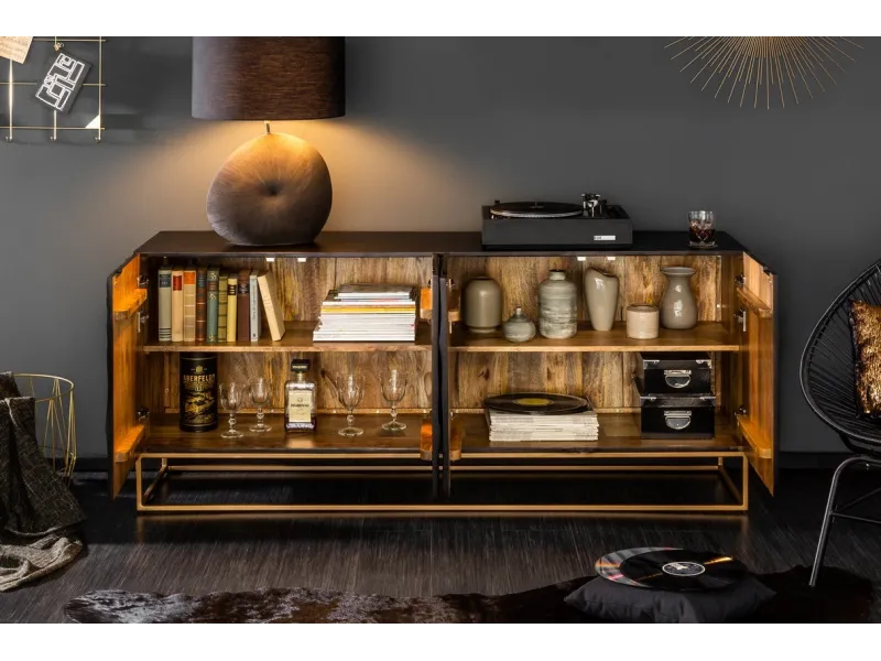 Buffet bois manguier noir 177 cm – Design industriel chic | Bellozia