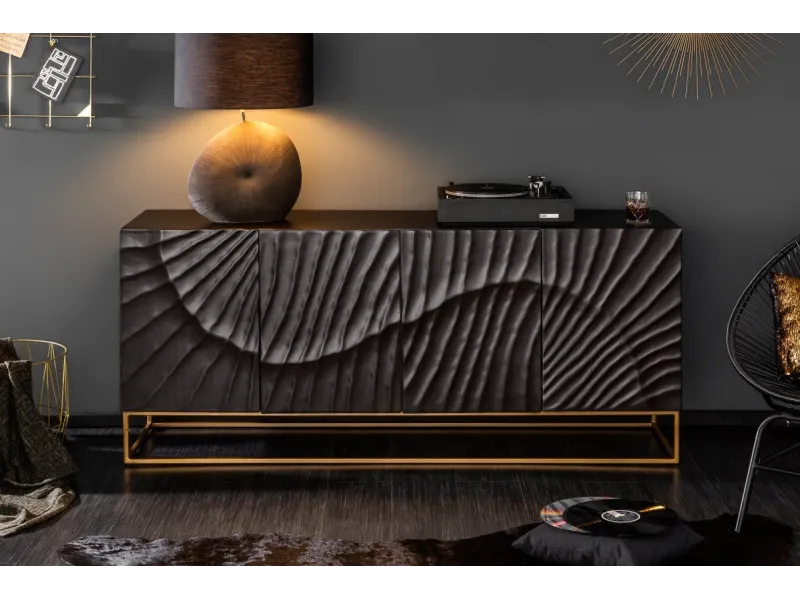 Buffet bois manguier noir 177 cm – Design industriel chic | Bellozia