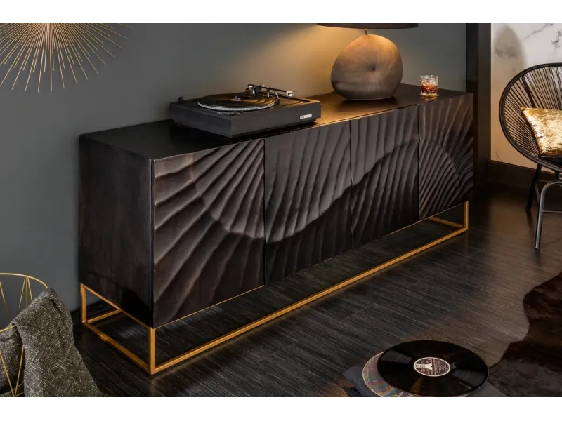 Buffet bois manguier noir 177 cm – Design industriel chic | Bellozia