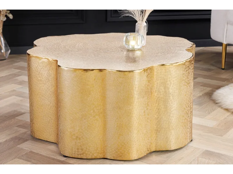 Table basse design oriental métal doré 70 cm | Bellozia