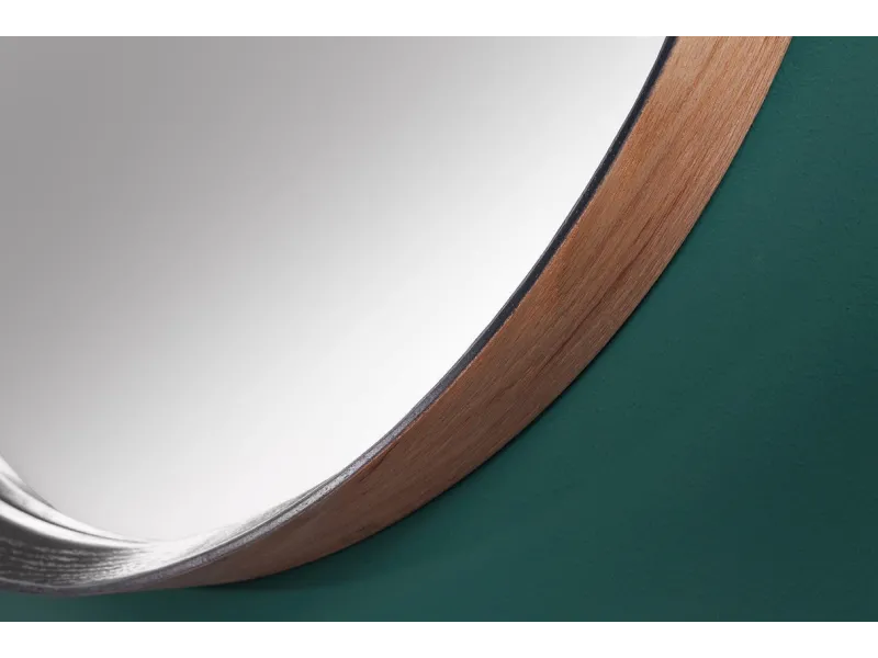 Miroir artisanal en bois de chêne 70 cm, coloris naturel et noir