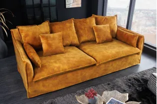 Canapé velours 3 places jaune moutarde – Design moderne pour salon chic