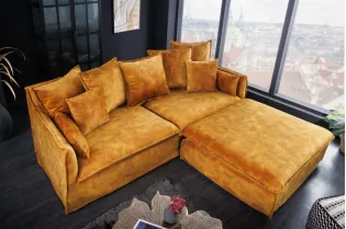 Canapé velours 3 places jaune moutarde – Design moderne pour salon chic 2