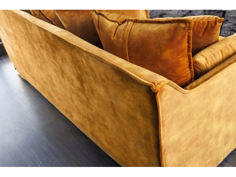 Canapé velours 3 places jaune moutarde – Design moderne pour salon chic