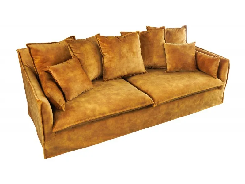 Canapé velours 3 places jaune moutarde – Design moderne pour salon chic