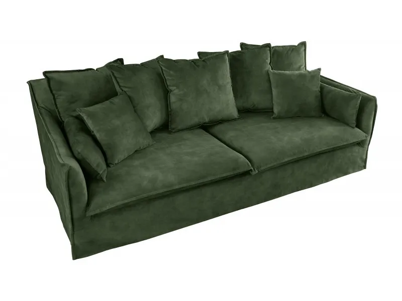 Grand canapé 3 places 215cm housse amovible en lin taupe pas cher