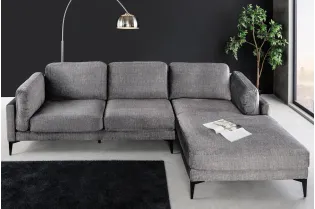 Canapé d'angle design MANHATTAN 295cm velours gris foncé ressorts ensachés 3 places pieds métal 2