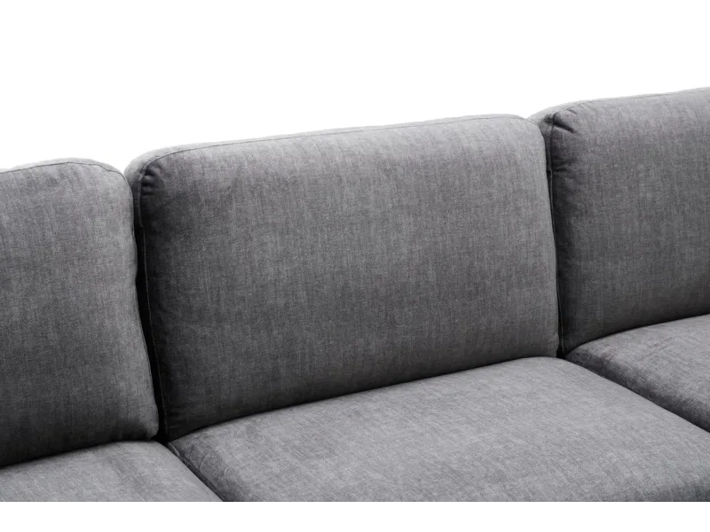 Canapé d'angle design MANHATTAN 295cm velours gris foncé ressorts ensachés 3 places pieds métal